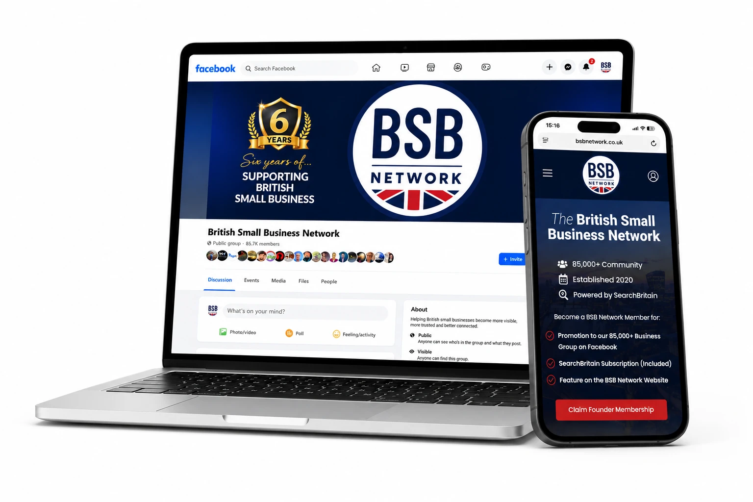 BSB Network Membership including promotion to the British Small Business Network Facebook group and a SearchBritain Subscription with an AI-ready Business Knowledge Hub.